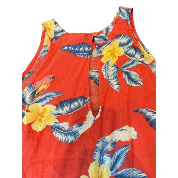 Old Navy Tank Top Small Hawaiian Floral Leaves Keyhole Summer Beach Lake House - Picture 5 of 8